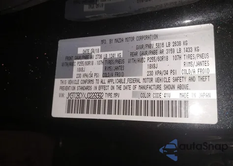 2018 Mazda Cx-9 Touring z USA, uszkodzony, nr VIN JM3TCBCYXJ0229392